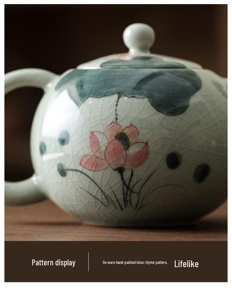 Hand-Painted Ge Kiln Ceramic Kung Fu Tea Set: Teapot & Two Cups Portable Set