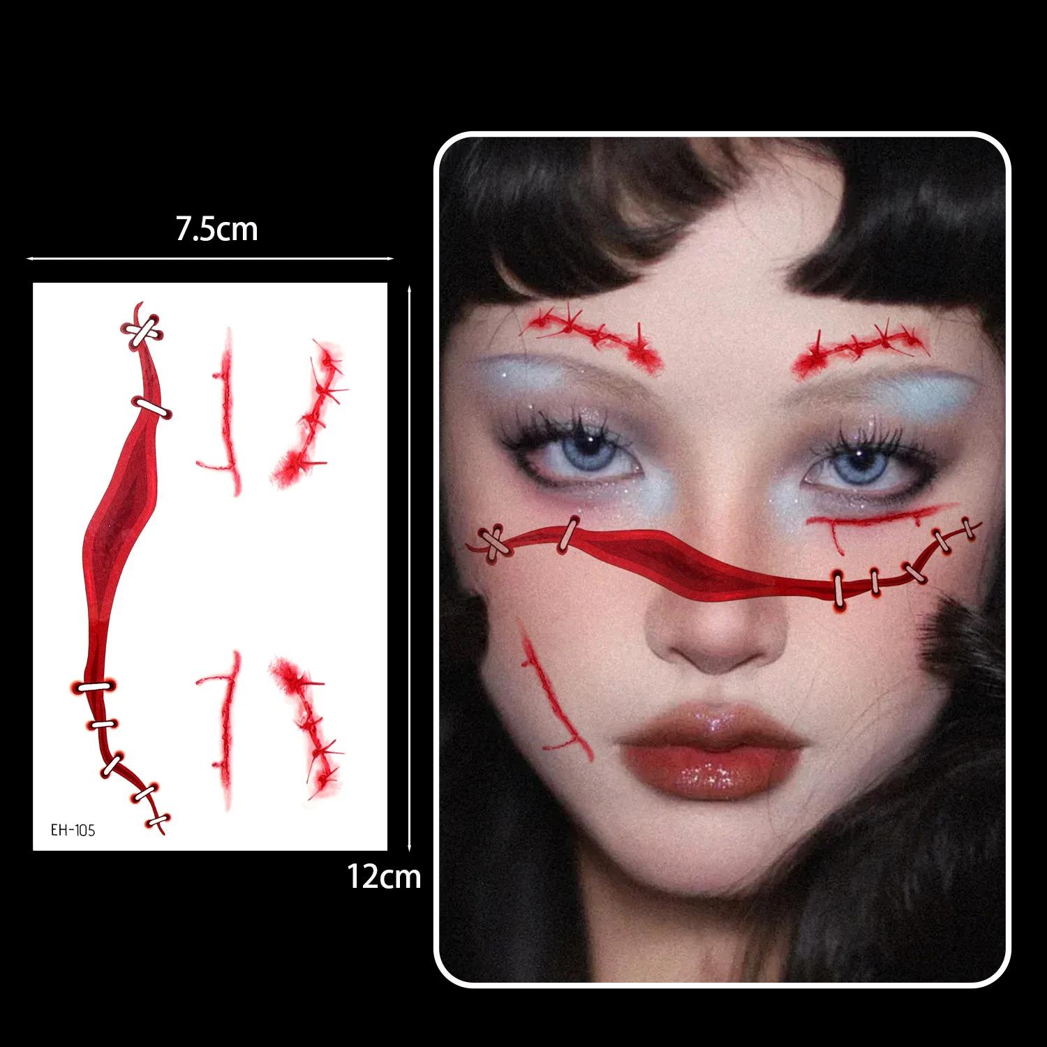

1PC Terrifying Funny Halloween Temporary Tattoos Waterproof 3D Wound Scary Blood Injury Scars Fake Tattoos Sticker Decorations