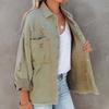 Veste en jean décontractée à manches longues pour femme Ourlet effiloché usé Fermeture boutonnée sur le devant Coupe ample Vêtement d'extérieur avec poches plaquées
