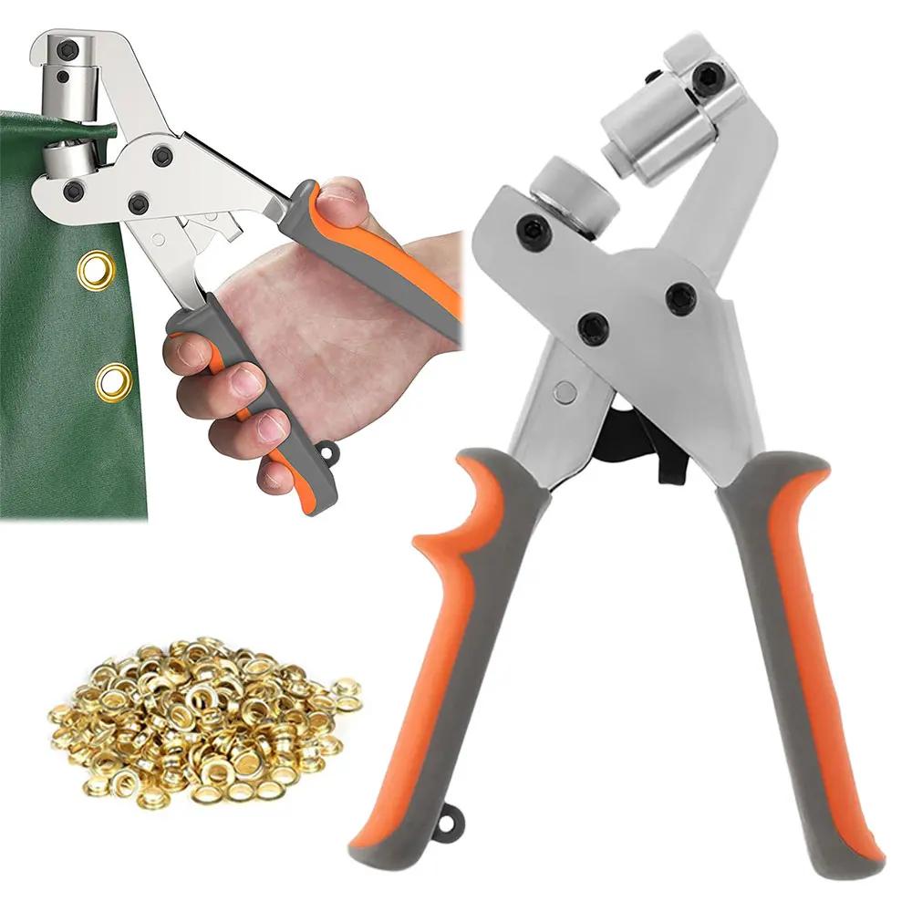 Grommet Tool Kit Handheld Hole Punch Pliers Portable Grommet Hand Press Machine Manual Puncher W/ Silver Grommets of 6/10mm