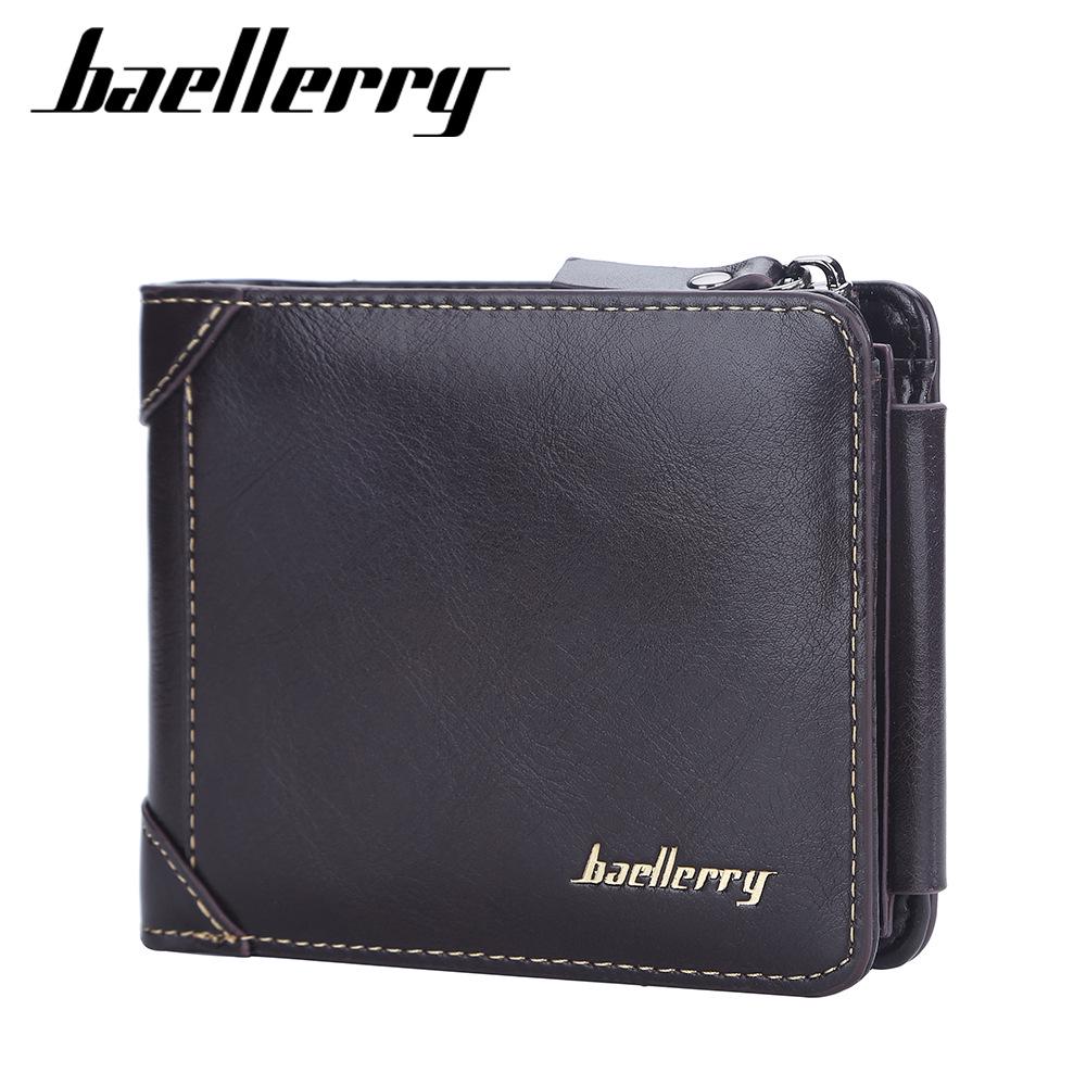 Baellerry Men's Retro Trifold Leather Wallet with Multi-Card Slots and Zipper