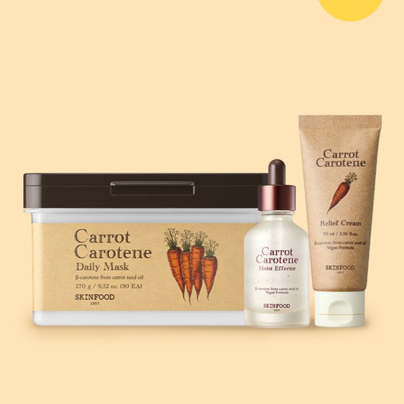 

SKINFOOD [Moisture Soothing 3-piece Set] Carrot Daily Mask 30 Sheets & Effector & Cream ONE