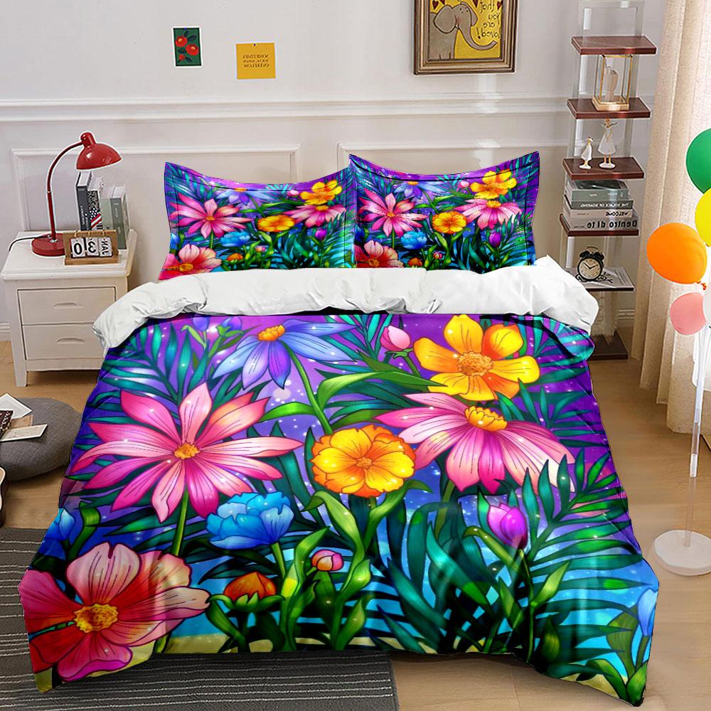 Bright Flowers and Leaves. Bedding Sets Duvet Cover Sets Duvet Covers Pillowcases(1*Duvet Cover 2*Pillowcases Without Duvet Insert)
