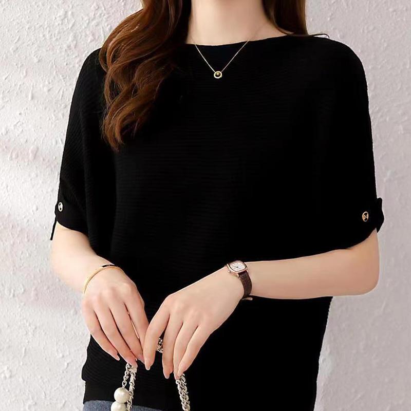 Dámský pletený svetr s tříčtvrtečním rukávem, top, dámské tenké letní spodní tričko s rukávem do půli paže