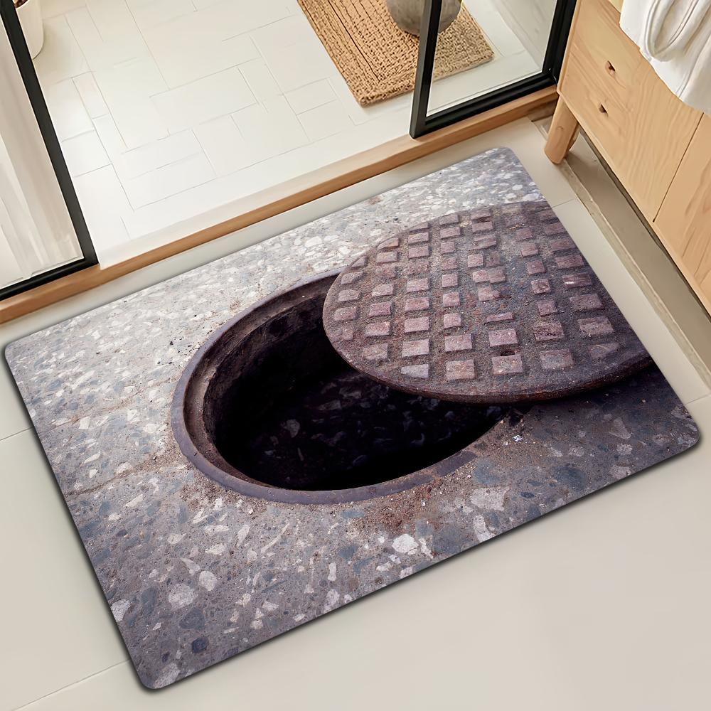 

Drain Manhole Cover Door Mat Bath Microfiber Decorative Versatile Flannel Floor Mat Quick Dry Absorbent Non-slip Sole 40cm x 60cm