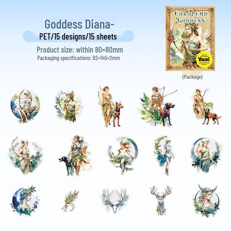 Goddess of Europe Mythology Sticker Pack: 15 Sheets of Scenic PET Stickers