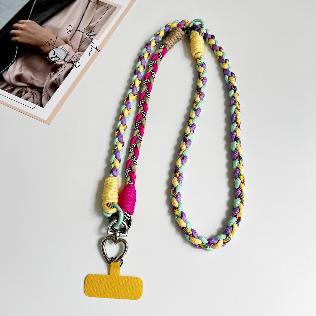 DIY Two-In-One Mobile Phone Universal Lanyard, Diagonal Span Long Rope, Wrist Short Rope, 360° Rotation, Metal Heart Buckle