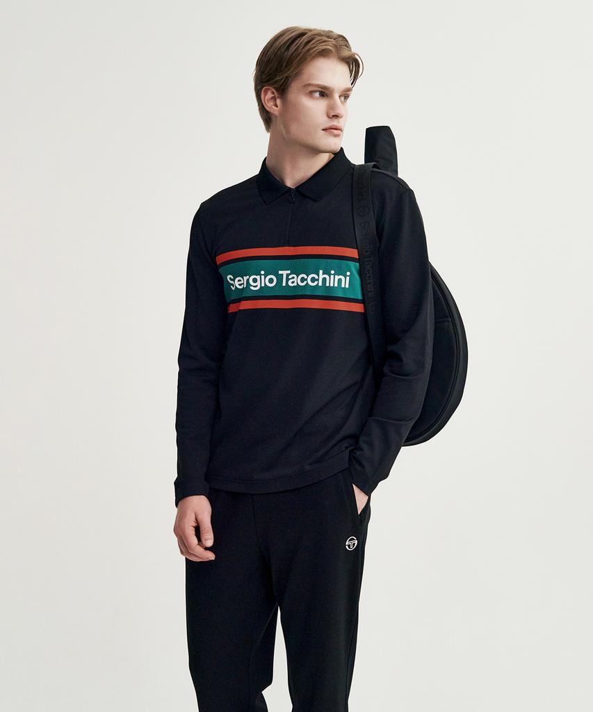 SERGIO TACCHINI M Flag Pique Zippered Long Sleeve Polo