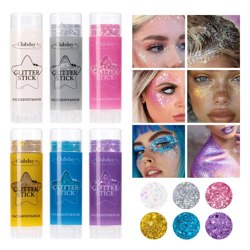 6 Color Sequins Glitter Gel Stick White Silver Pink Eyeshadow Face Body Painting Brighten Stage Makeup Flash Loose Sequins Cream