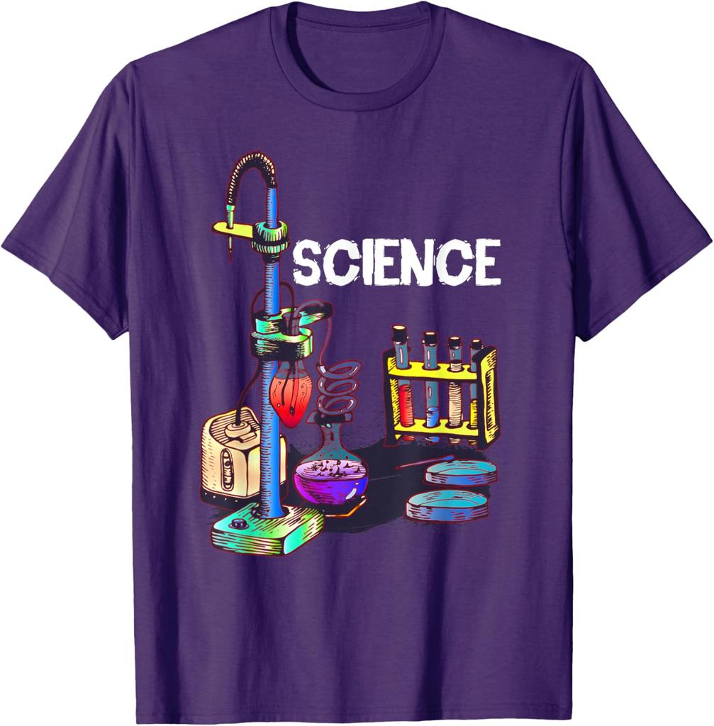 Science Laboratory Chemistry Glassware Graphic TShirt Casual Cotton Short Sleeve Tee for Science Lovers