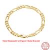 EFFIE QUEEN 925 Sterling Silver Diamond Cut Classic Figaro Hollow Out Chain Bracelet For Women Men Dainty Fine Jewelry SB108