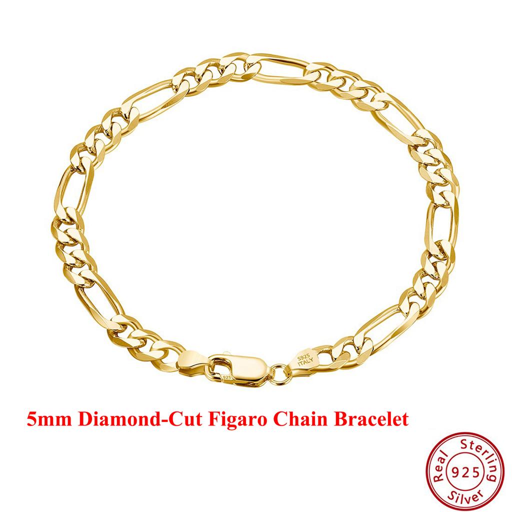 EFFIE QUEEN 925 Sterling Silver Diamond Cut Classic Figaro Hollow Out Chain Bracelet For Women Men Dainty Fine Jewelry SB108