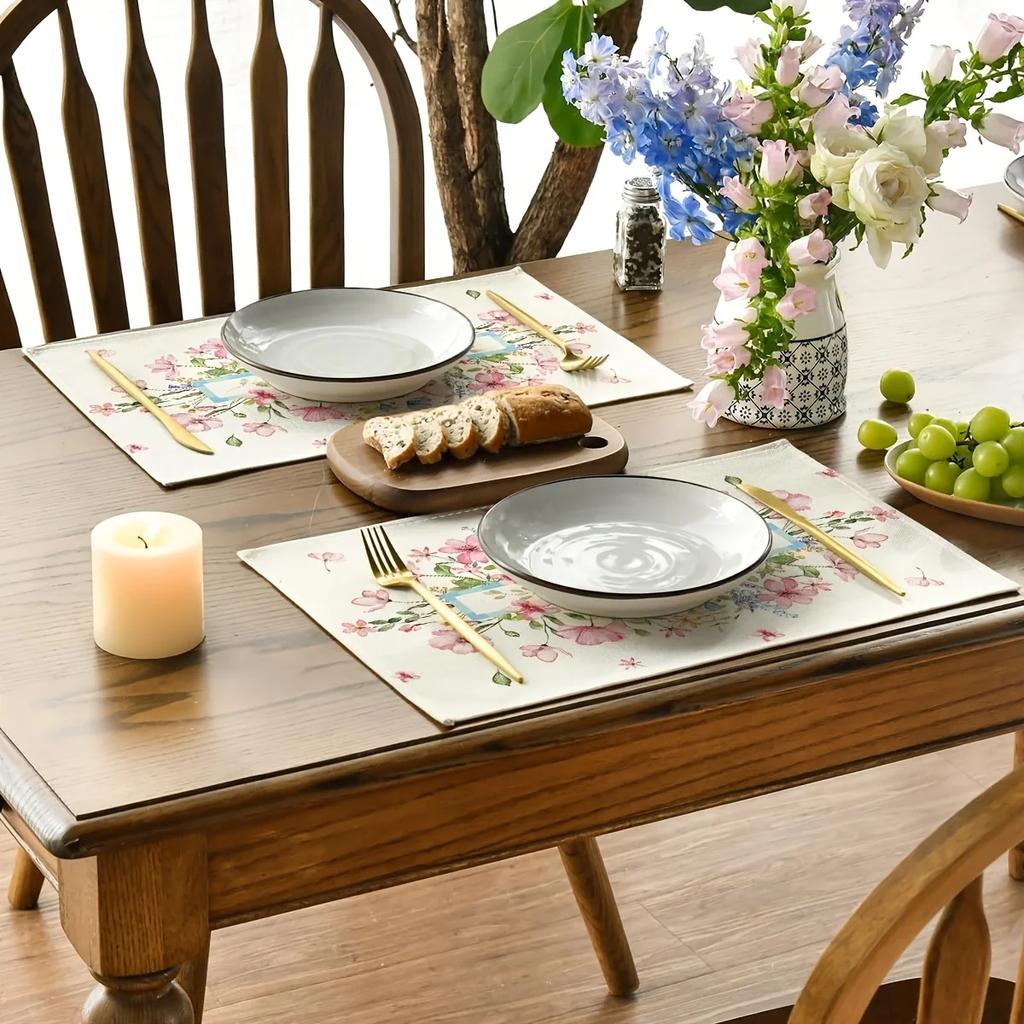1PC Blooming Pink Flowers Spring Placemats Suitable for Party Kitchen Dining Decoration Measuring