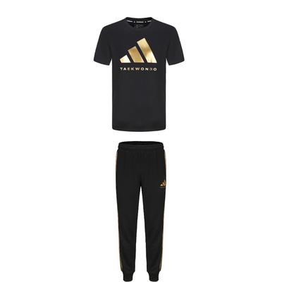 Taekwondo Round Neck Pullover Simple Short Sleeve T-Shirt Striped Fashion Long Pants Casual Sports Suit ADICLTS24TKP-BG+TR30P1T-BG