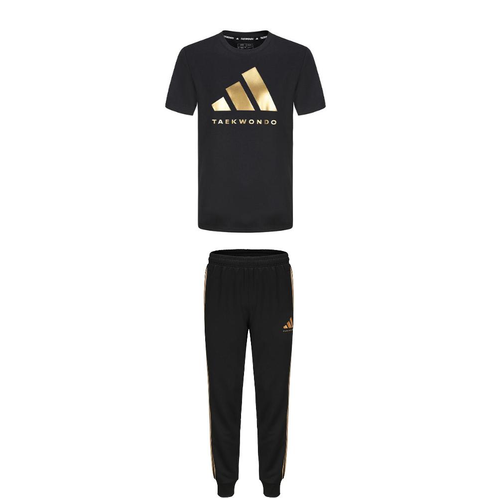 

Adidas Taekwondo Round Neck Pullover Simple Short Sleeve T-Shirt Striped Fashion Long Pants Casual Sports Suit ADICLTS24TKP-BG+TR30P1T-BG XL