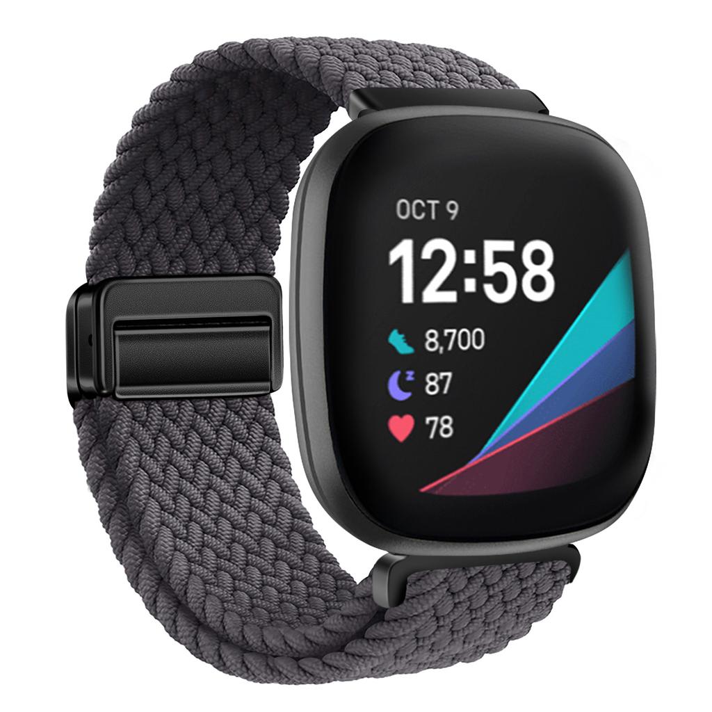 Nylon Braided Loop Strap For Fitbit Versa 4/3 Adjustable Metal Magnetic Bracelet Wristband For Fitbit Sense 2/1 Band Accessories