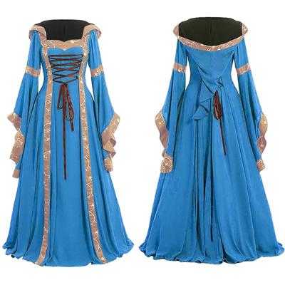 Women's Vintage Floor Length Gothic Cosplay Dress Women Fall Winter Gothic Retro Floral Print Ball  Gowns Dress