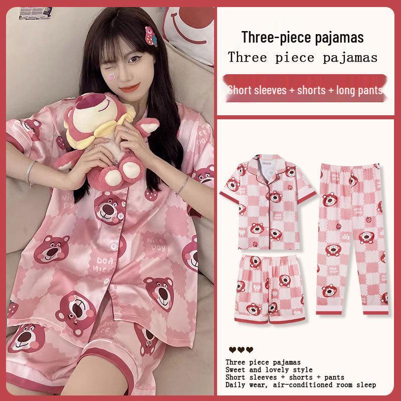 Summer Fashion Pajamas: Women's Short Sleeve Three-Piece Set with Cartoon Pacha Dog Design, Suitable for Home or Outdoors