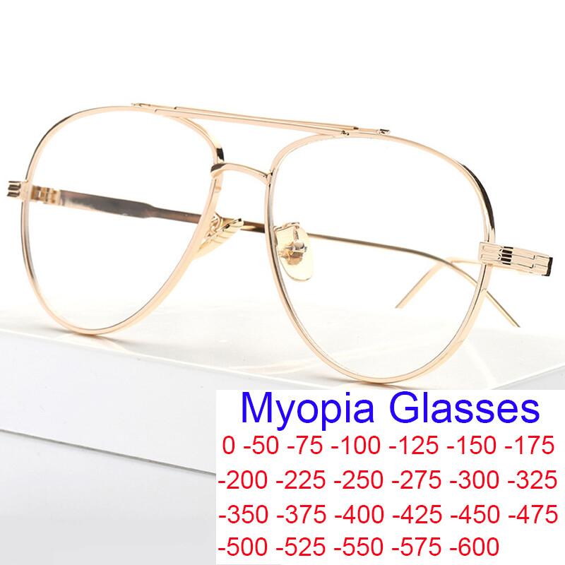 Occhiali da Vista Pilot Oversize Designer Marca Lusso Montatura in Metallo Lenti Grandi da Prescrizione Occhiali Correttivi Meno -1 okulary cm