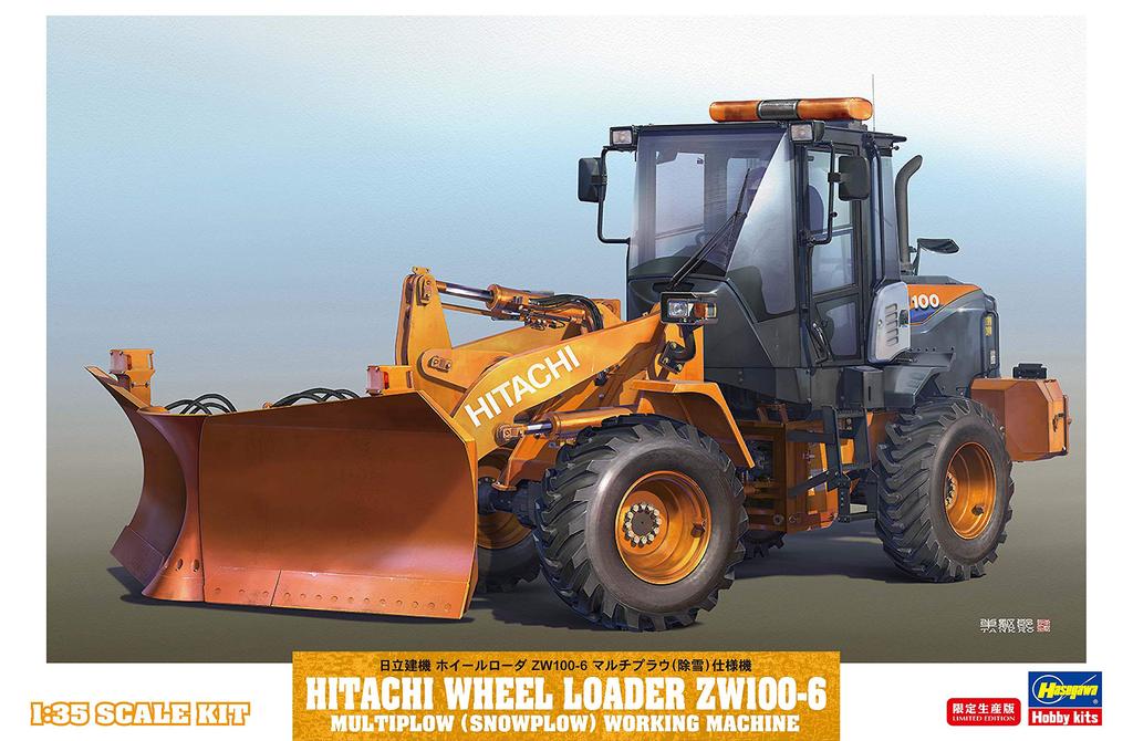 Hasegawa Hitachi Construction Machinery Kolový nakladač Specifikace Stroj Plastový Model 66102 1/35 ZW100-6 Multi-Plow (Odklízení sněhu)