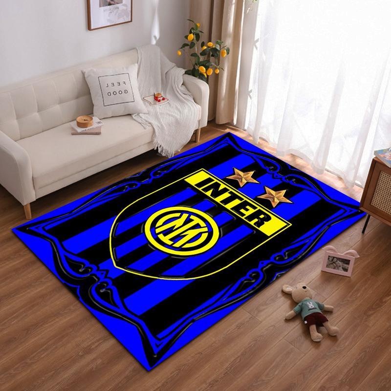 Inter Milan Logo Rug with Blue & Black Stripes Non-slip rug suitable for living room and bedroom sofas