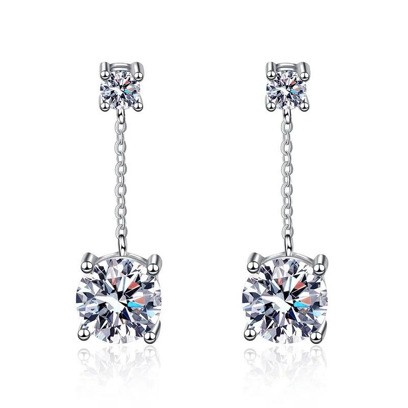 D color 2cttw Certified D Color Moissanite Drop Earrings for Women 925 Sterling Silver Wedding Jewelry with Certificate