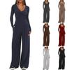 V-neck Long-sleeved Wide-leg Pants Casual Match Sports Suit