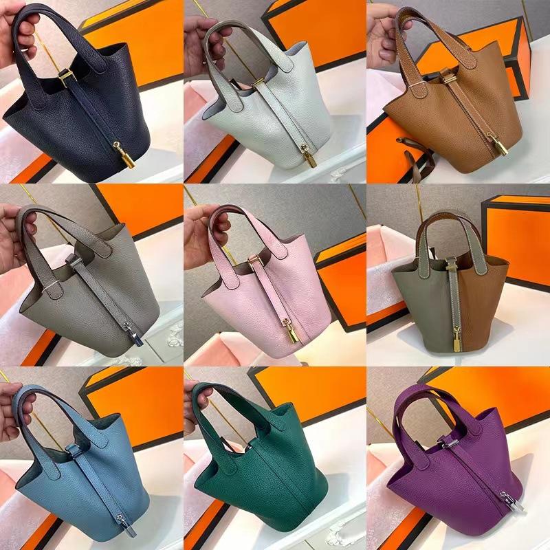 Hochwertige halbhandgefertigte Gemüsekorbtasche togo erste Schicht Rindsleder Pendlertasche echtes Leder tragbare Beuteltasche Damen 18cm