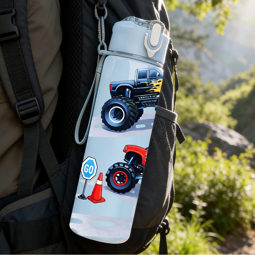 1PC Kids Dirt Bike Racing Scene Print 750ml Color Plastic Sports Water Bottle Leakproof Flip Straw Lid Suitable for Sports Office Home Use