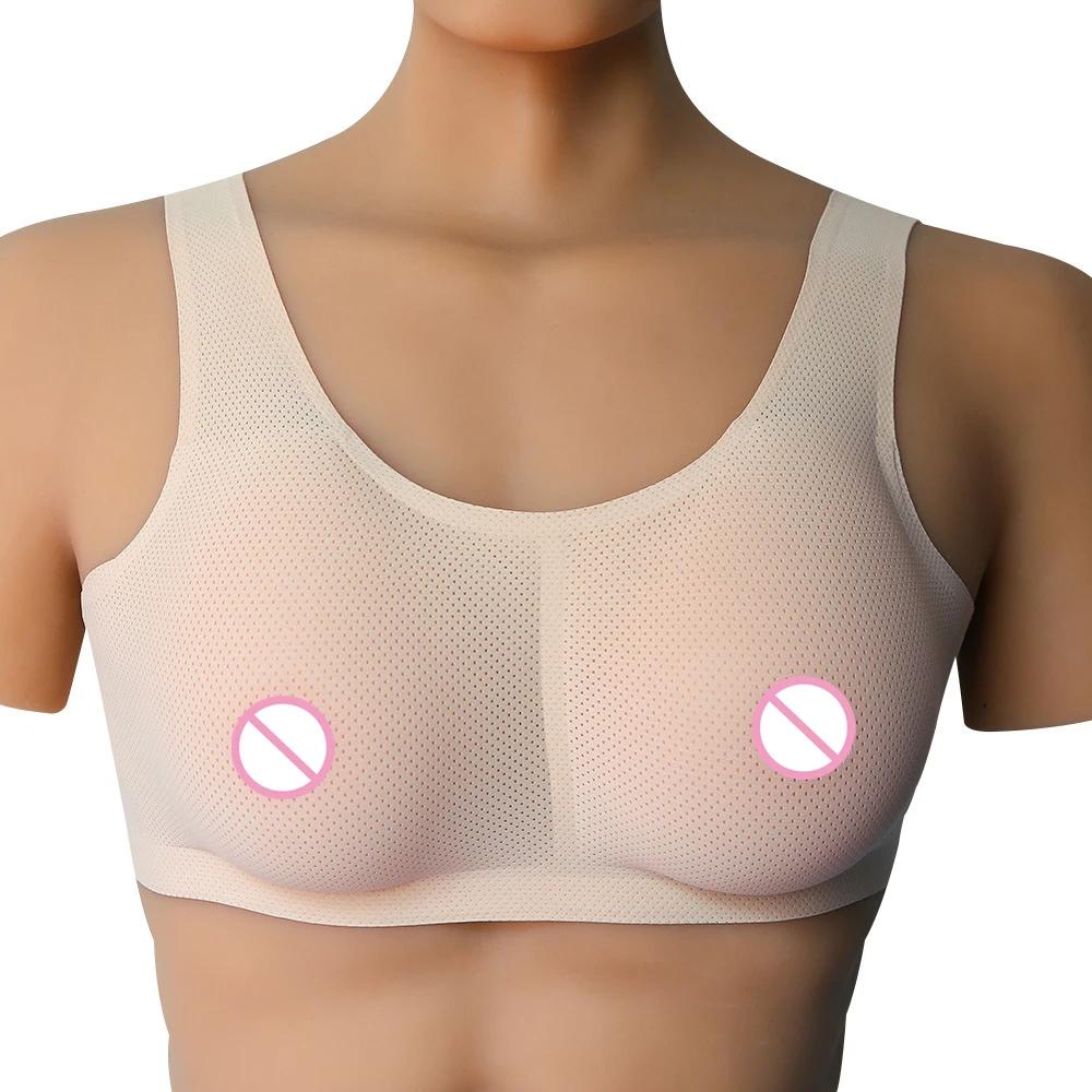 Realistic Silicone Adhesive False Breast Forms Male Crossdresser Shemale Fake Boobs/with Bra for Drag Queen Cosplay Transvestite