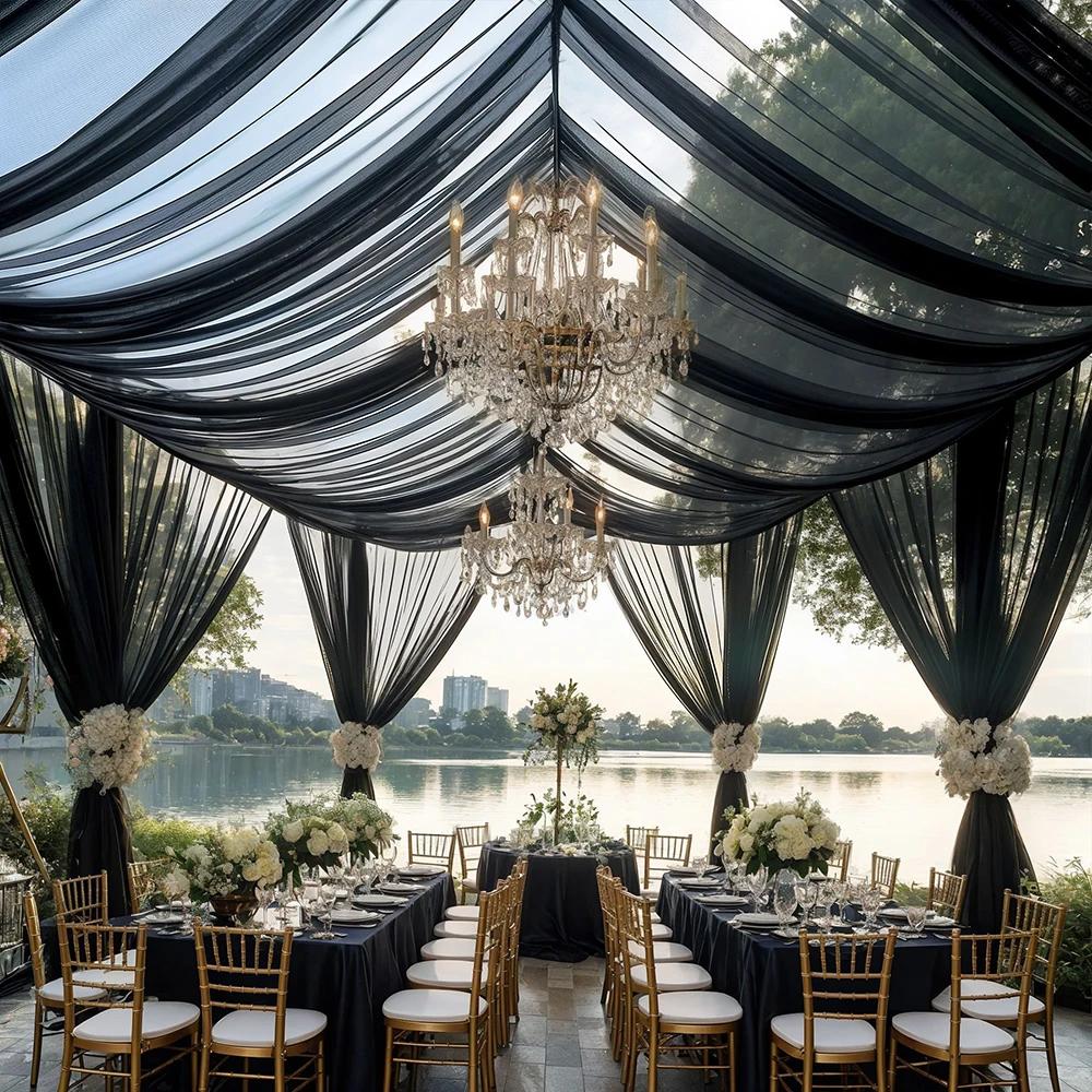 Runtow 1pc Black Ceiling Gauze, Outdoor Wedding Scene Decoration, Wedding Party Roof Veil ,Wedding Birthday Ceremony Supplies