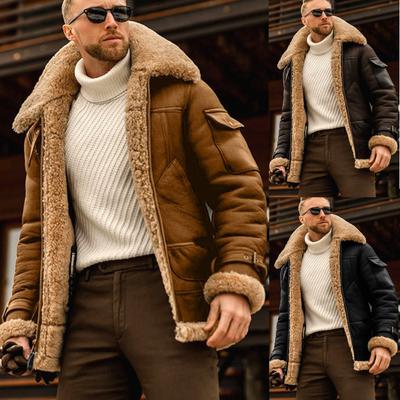 Men Mid-length Windbreaker Jacket With Lapel Solid Color Suede Coat