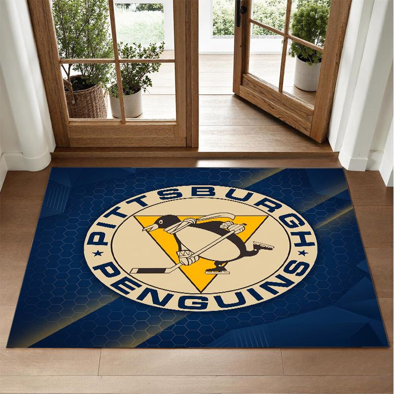 Pittsburgh Penguins Design Crystal Velvet Rug Soft Decorative Mat for Bedroom Entrance
