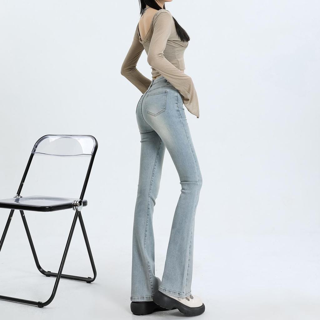 Women's High Waist Flared Jeans: Spring & Autumn Korean Retro Style