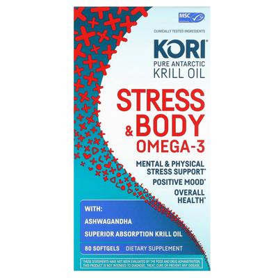 Reines antarktisches Krillöl, Stress & Körper Omega-3, Ashwagandha, 80 Weichkapseln
