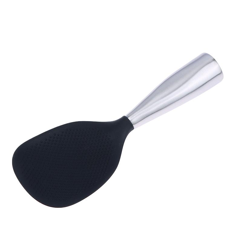 1Pc Silicone Spoon Non-Stick Cooking Spoon Stainless Steel Handle Anti-Scalding Pot Rice Spoon Durable Kitchen Gadgets