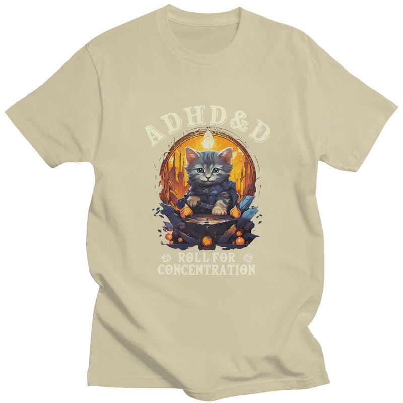 ADHS Würfel für Konzentration Katze Rollenspiel T-Shirt für Männer Reines Baumwoll-T-Shirt Streetwear Kurzarm-T-Shirt Kleidung