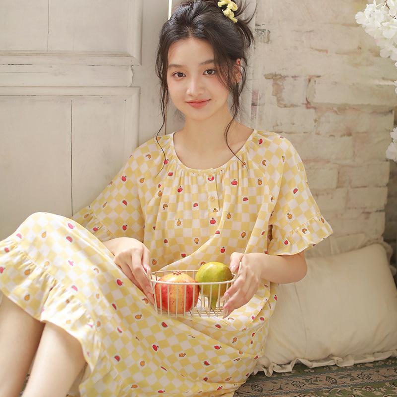 Summer New Pajamas Women's Pure Cotton Cotton Yarn Sweet Girl Summer Thin Can Wear Printed Home Nightdress 10