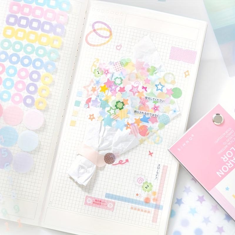 Cute 30 sheets of rotatable self-adhesive stickers - Morandi color series, including letters, numbers, stars, and hearts