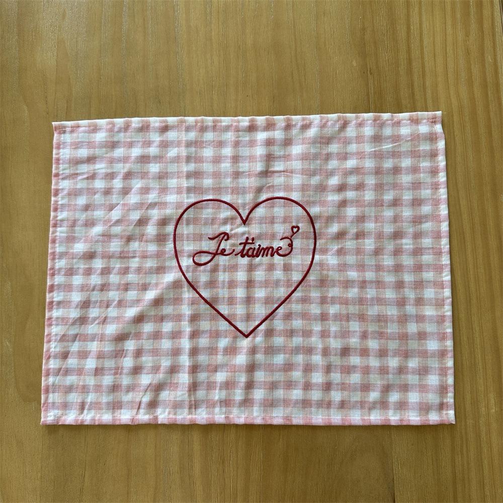 Square Checkered Tablecloth Elegant Table Mat Home Decoration Heart Embroidered Placemats  Kitchen