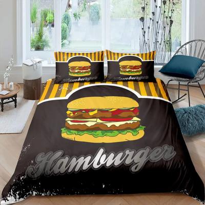 Hamburger Duvet Cover Meat Cheese Fast Food Theme Cartoon Hamburg Pattern Quilt Cover Bedroom Decoration For Children Boys Girls