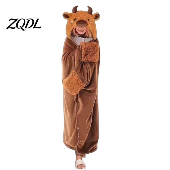 Übergroßer Deckenhoodie Tier-Wearable für Damen, Flanell-Sweatshirt Leichter Samt-Bademantel-Decke, Knopfleiste Cosplay-Umhang Nachtwäsche Winter