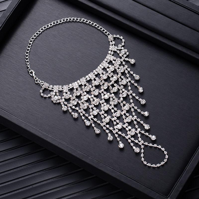 Creative Diamond-encrusted Mesh Fringed Bracelet, High-end Sense Light Luxury Temperament Bracelet, Women's Niche Finger Chain, Bracelet Jewelry
