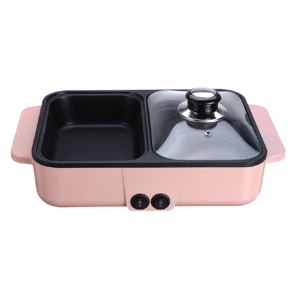 Hotpot Noodles Eggs Soup Barbecue Non-Stick BBQ Heating Pan 2-in-1 1200W Electric Cooking Pot Machine