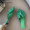 Fashion 2024 Designer Celebrity Bow-Knot Slippers Women Silk Mules Shoes Kitten Low Heels Slides Party Flip Flops Ladies Crystal Sandals