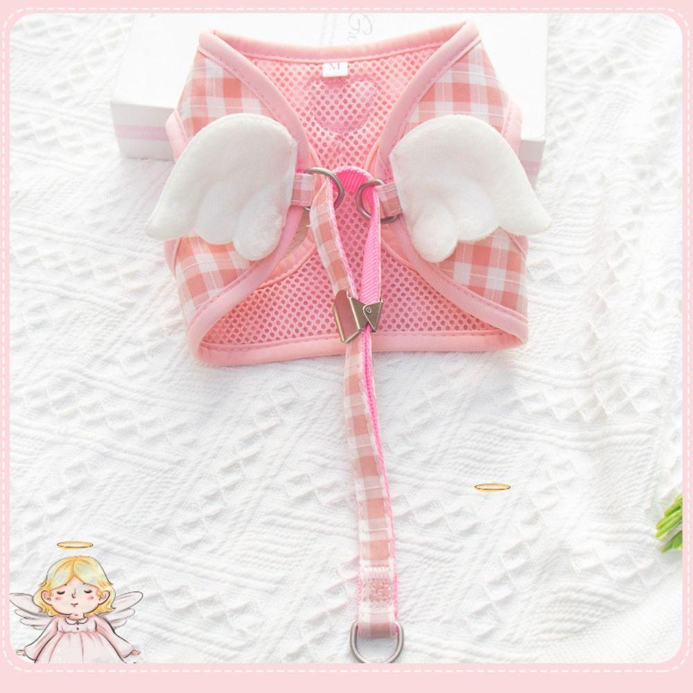 Cute Adjustable Cat Dog Harness Set Breathable Comfortable Cat Rope Vest Escape Proof with Leash Dog Traction Rope Walking