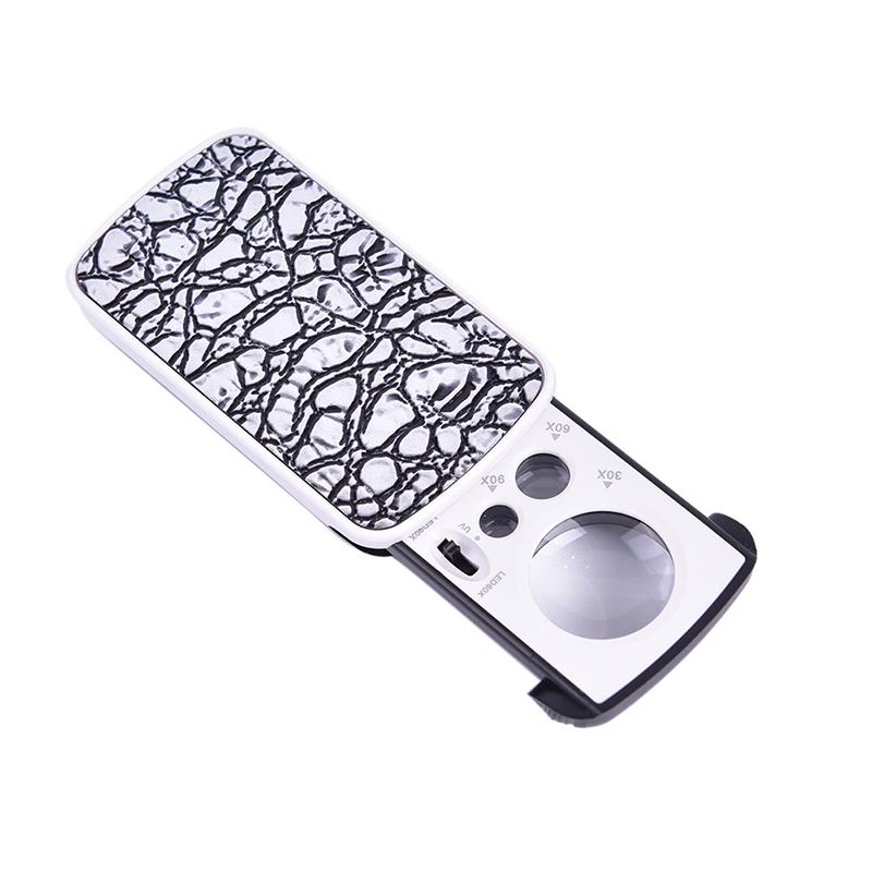 1Pc 30/60/90X Jeweler Magnifier Glass Acrylic Uv Led Slide Light Loupe