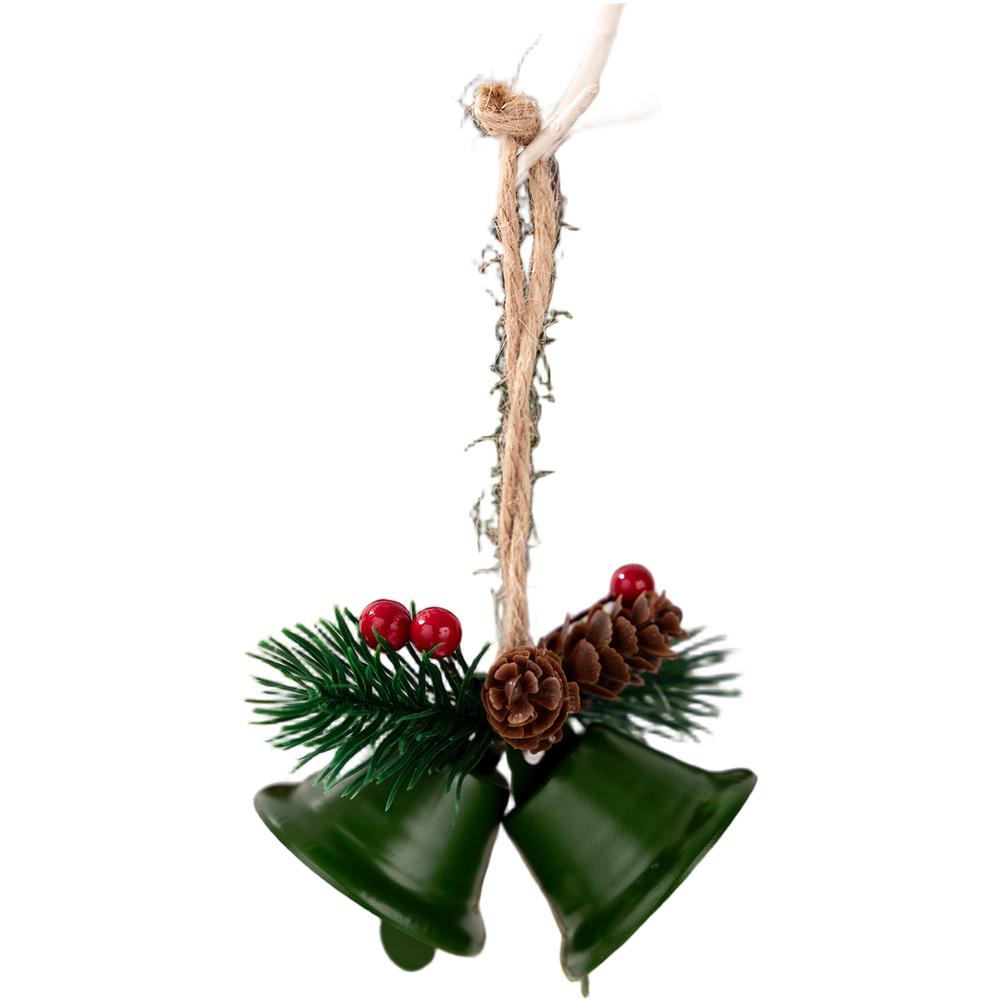 1PC Christmas Pendulum Bell Pendant 10*7*8cm Howbeit Christmas Decorations Simulated Pinecone Double Bell Pendant Green Red