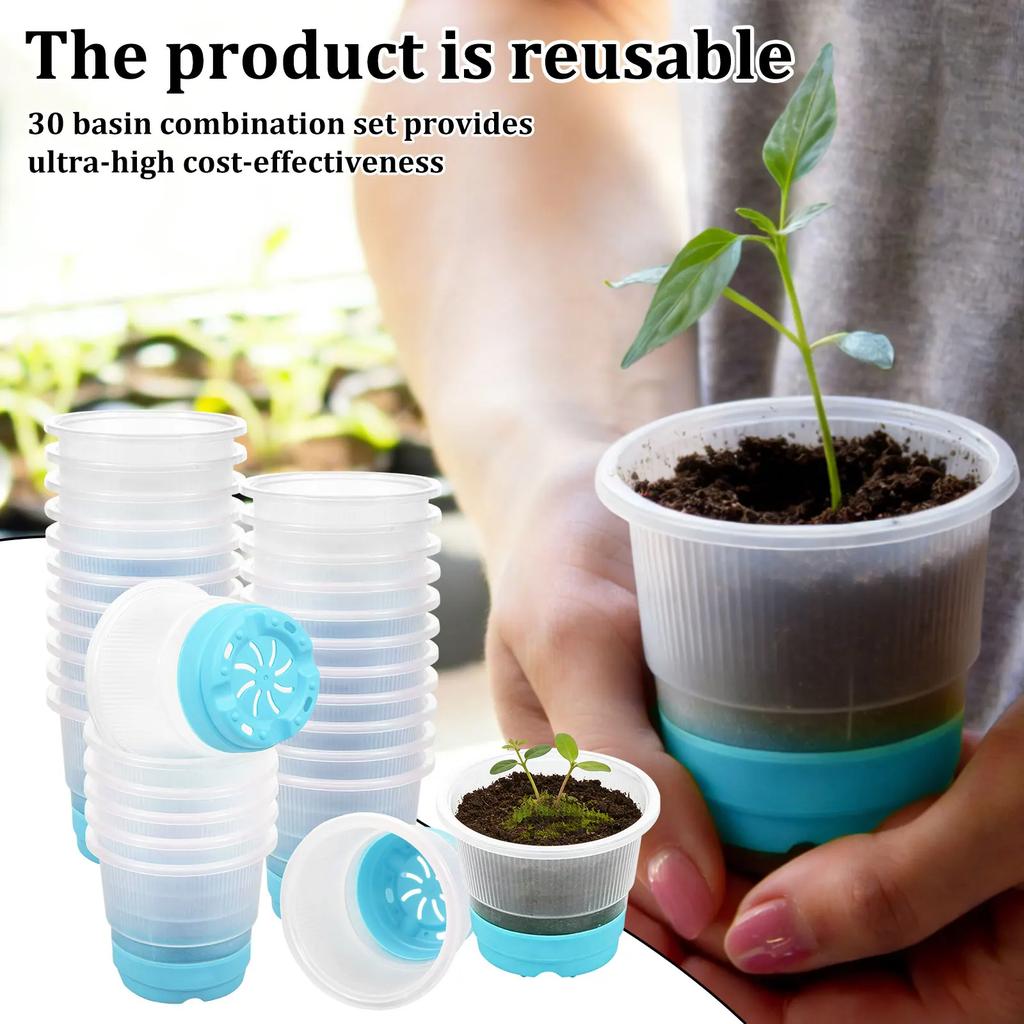 30Pcs Clear Nursery Pots 4 Inch Plastic Plant Pot with Silicone Base and Drain Holes Multi-role Seed Planter Garden Accessories