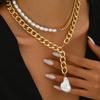 Vintage Layered Pearl Necklace For Women Gold Plated Multi Layer Chain Choker With Heart Lock Pendant For Party Daily Jewelry
